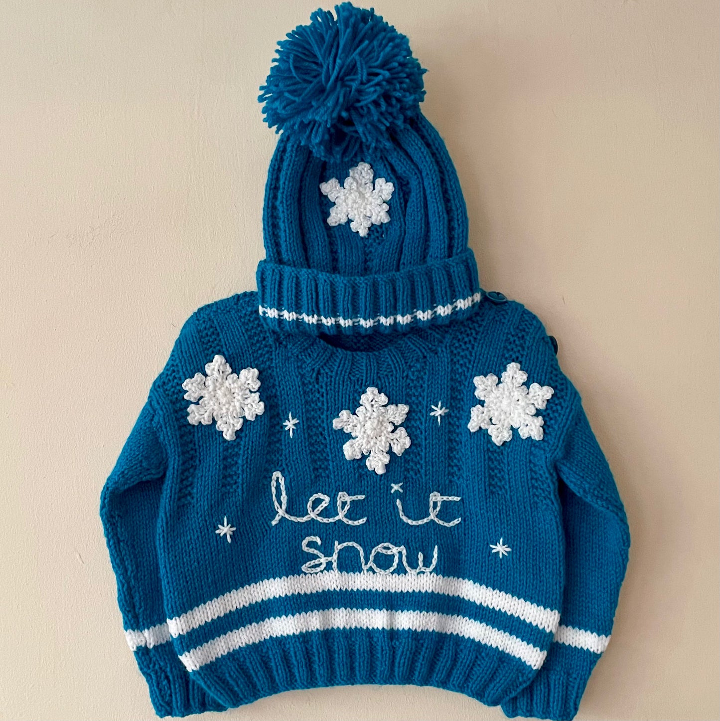 🎄Day 5🎄“Let It Snow” Christmas Handmade Jumper & Hat Size Approx 18-24 Months