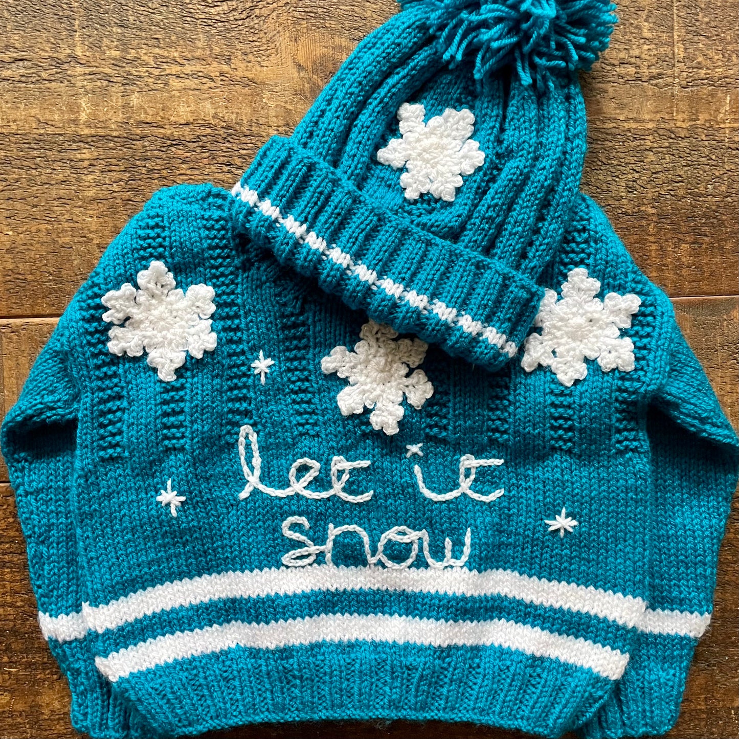 🎄Day 5🎄“Let It Snow” Christmas Handmade Jumper & Hat Size Approx 18-24 Months