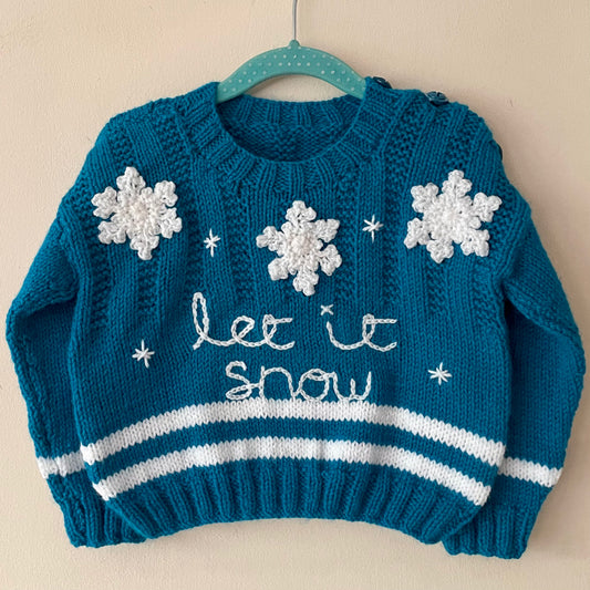 🎄Day 5🎄“Let It Snow” Christmas Handmade Jumper & Hat Size Approx 18-24 Months