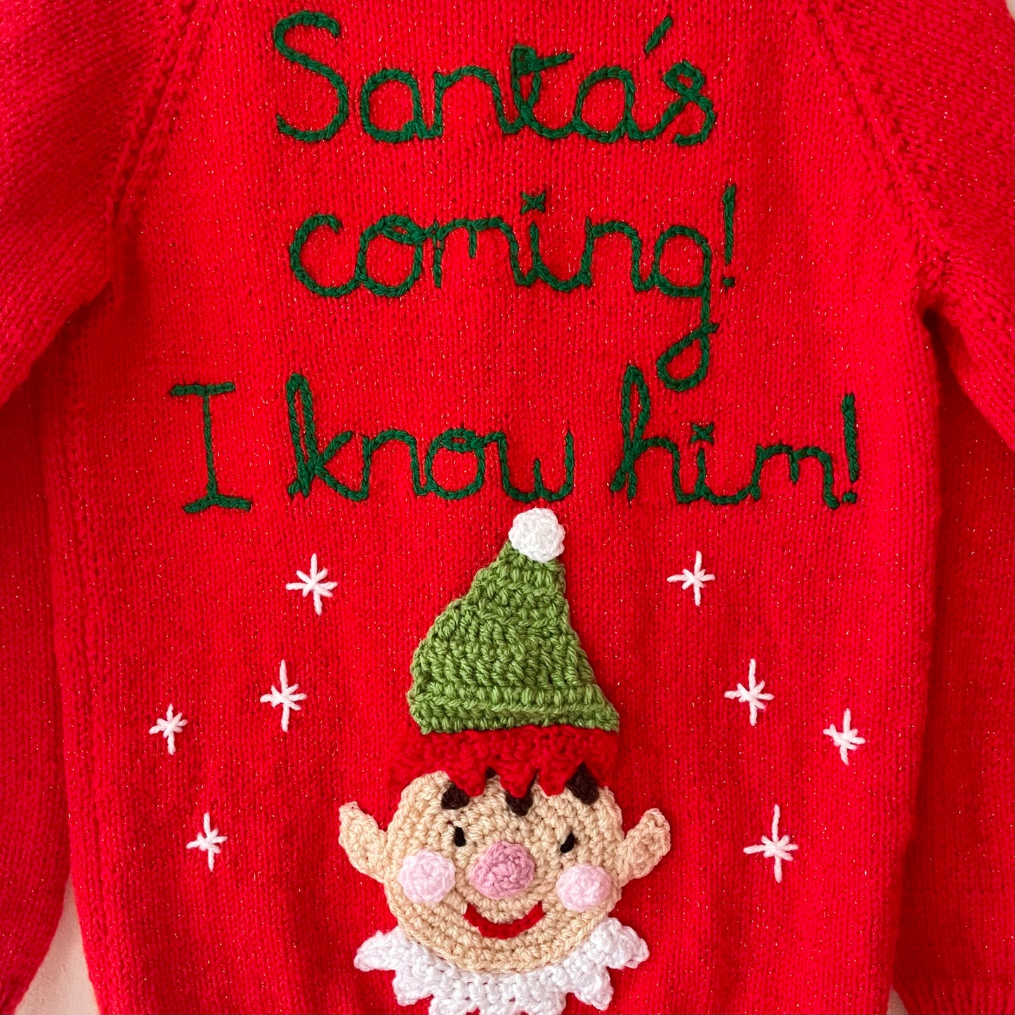 🎄Day 10🎄“Santa's Coming! I Know Him!” Christmas Handmade Cardigan Size Approx 5-7 Years