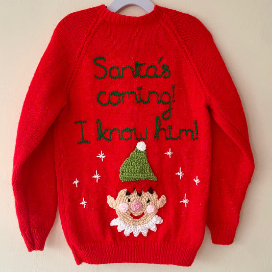 🎄Day 10🎄“Santa's Coming! I Know Him!” Christmas Handmade Cardigan Size Approx 5-7 Years