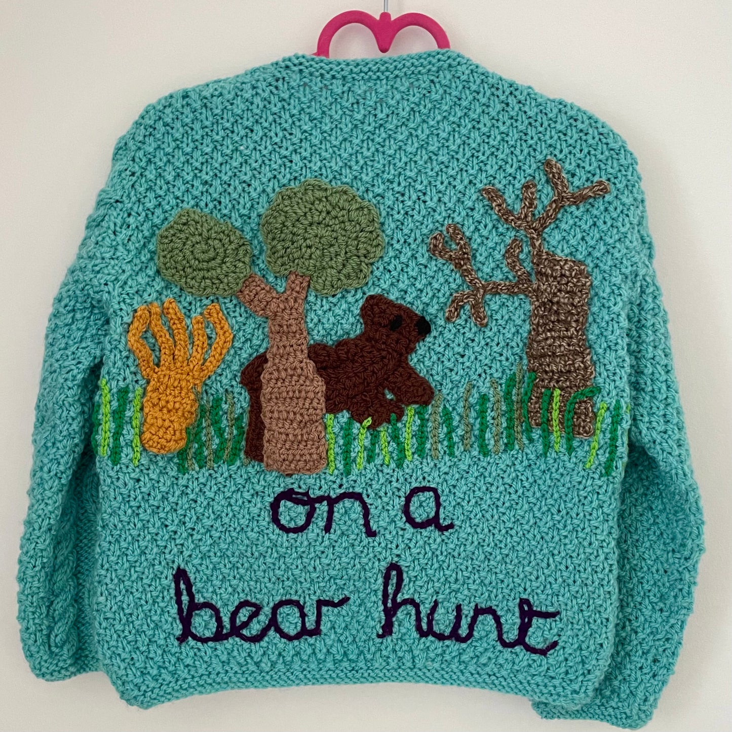 "On A Bear Hunt" Handmade Cardigan Size Approx 3-4 Years