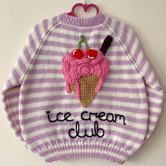 "Ice Cream Club” Handmade Cardigan Size Approx 4-6 Years