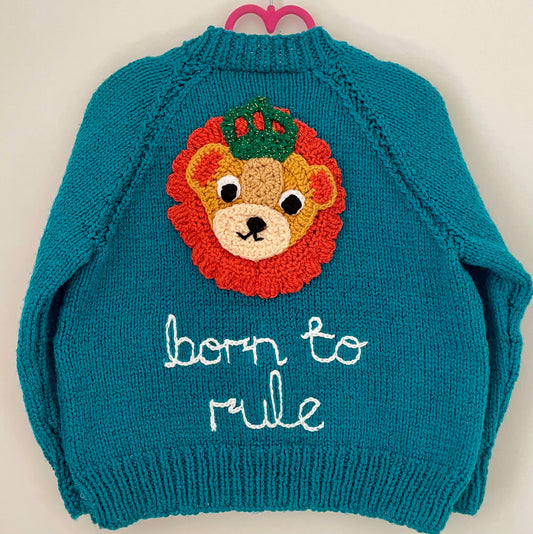"Born to Rule” Handmade Cardigan Size Approx 4-6 Years