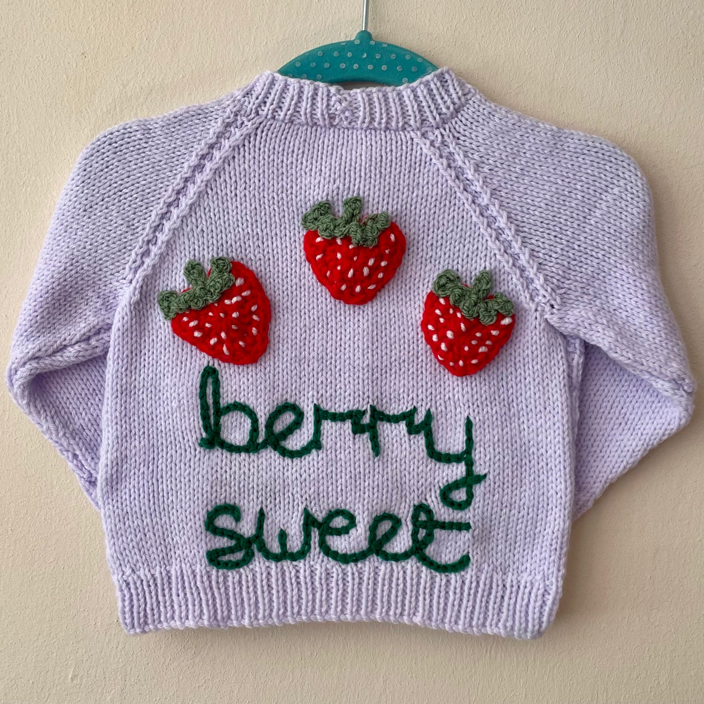 "Berry Sweet” Lilac Handmade Cardigan Size Approx 6-12 Months