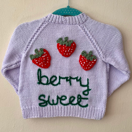 "Berry Sweet” Lilac Handmade Cardigan Size Approx 6-12 Months