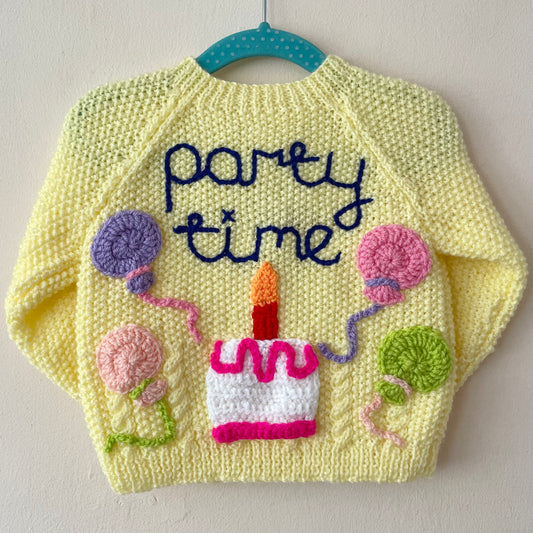 "Party Time” Handmade Cardigan Size Approx 1-2 Years