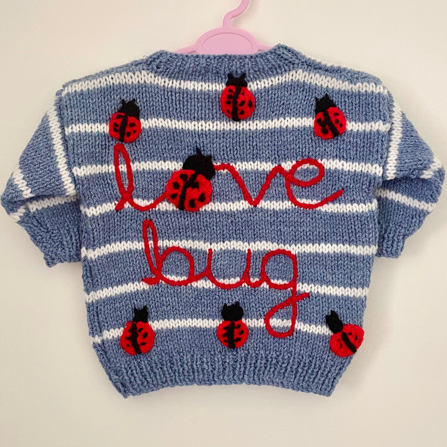 "Love Bug” Handmade Cardigan Size Approx 3-9 Months
