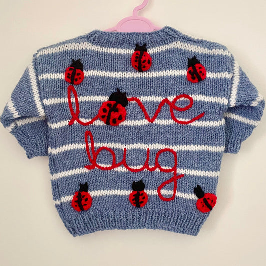 "Love Bug” Handmade Cardigan Size Approx 3-9 Months