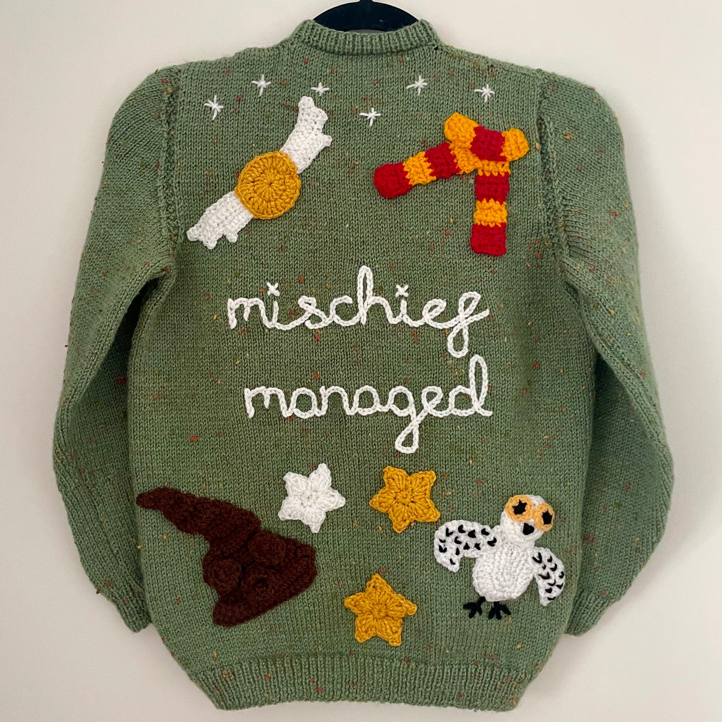 "Mischief Managed” Handmade Cardigan Size Approx 7-10 Years