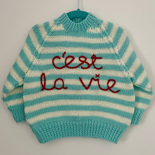 “C'est La Vie” Handmade Jumper Size Approx 18 months-2.5 Years