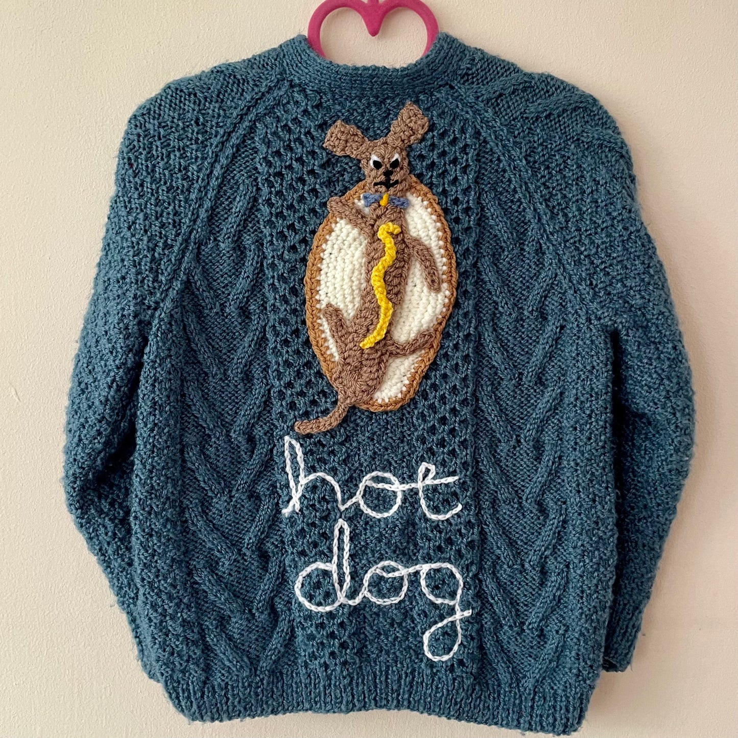 "Hot Dog” Handmade Cardigan Size Approx 3-4 Years