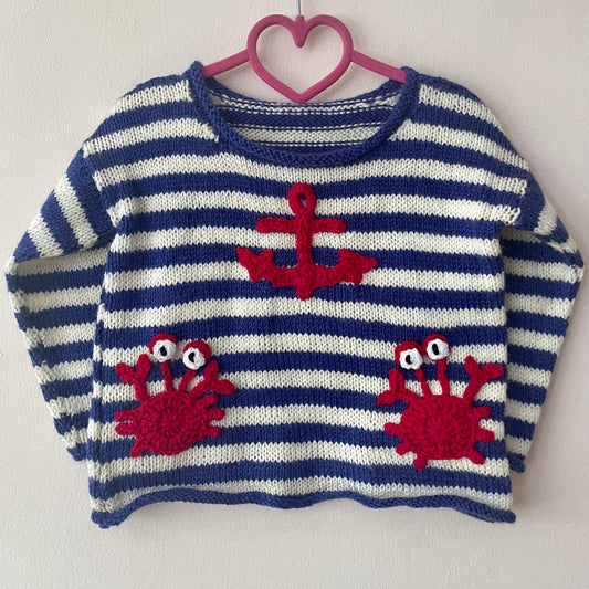 Crabs & Anchor Handmade Jumper Size Approx 2-3 Years