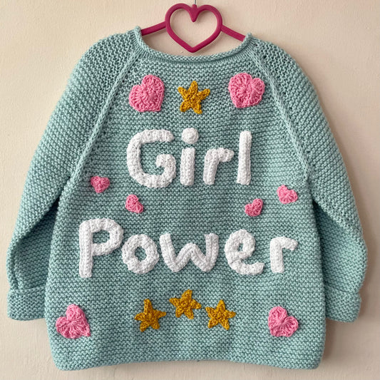 “Girl Power” Handmade Cardigan Size Approx 4-6 Years