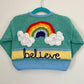 "Believe” Rainbow Handmade Cardigan Size Approx 1-2 Years