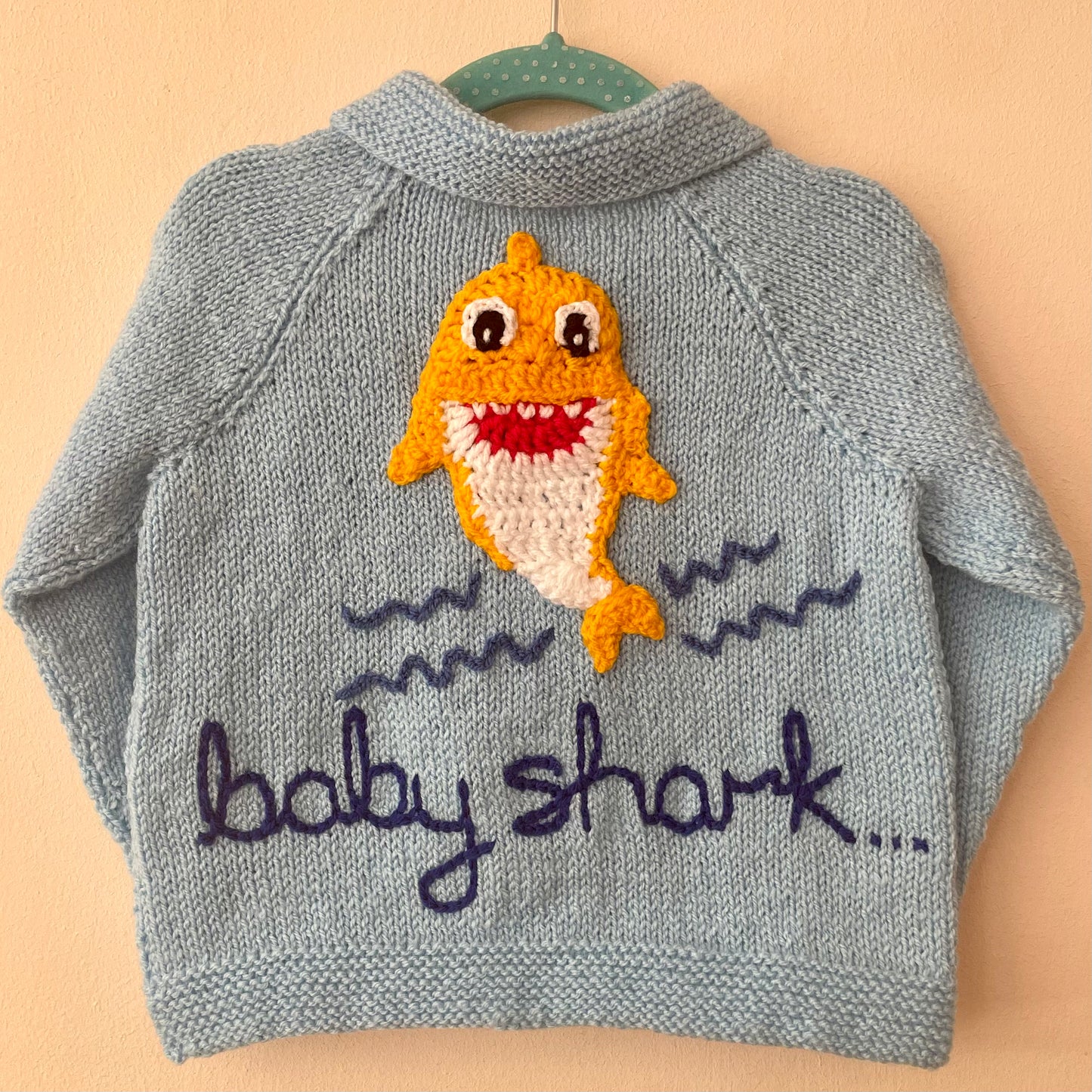 "Baby Shark” Handmade Cardigan Size Approx 2-3 Years