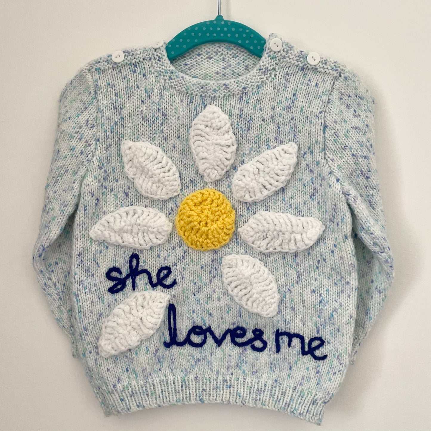 "She Loves Me” Daisy Handmade Striped Jumper Size Approx 1-2 years