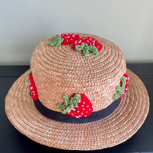 Strawberry Embellished Straw Hat - Age 5 Years