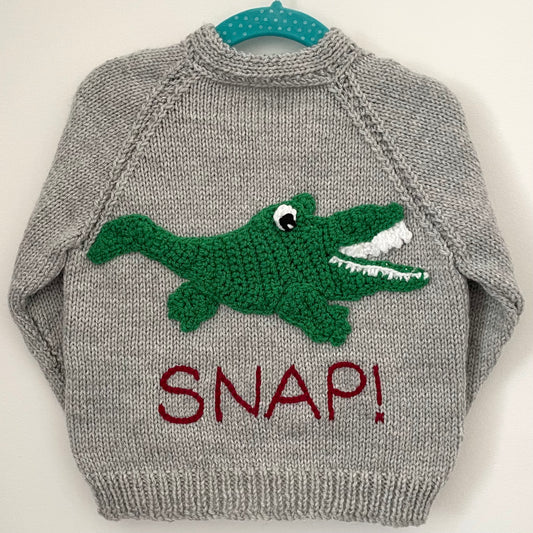 "Snap” Crocodile Handmade Cardigan Size Approx 1-2 Years