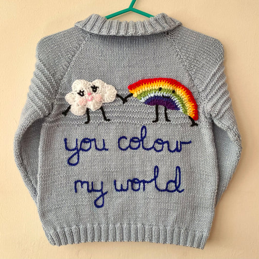 "You Colour My World” Handmade Cardigan Size Approx 4-6 Years