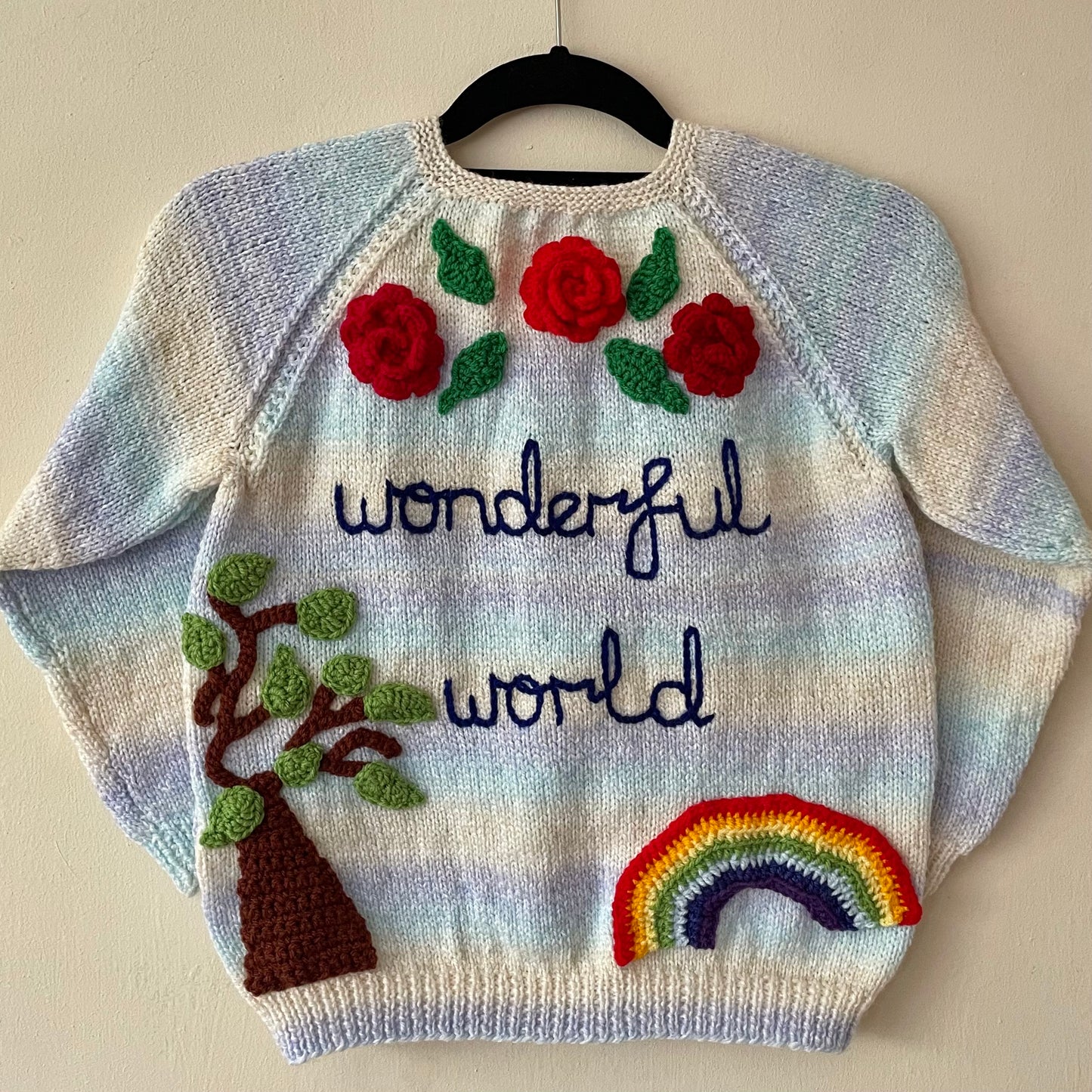 "Wonderful World” Handmade Cardigan Size Approx 6-8 Years