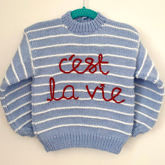 "C'est La Vie” Handmade Striped Jumper Size Approx 1-2 years
