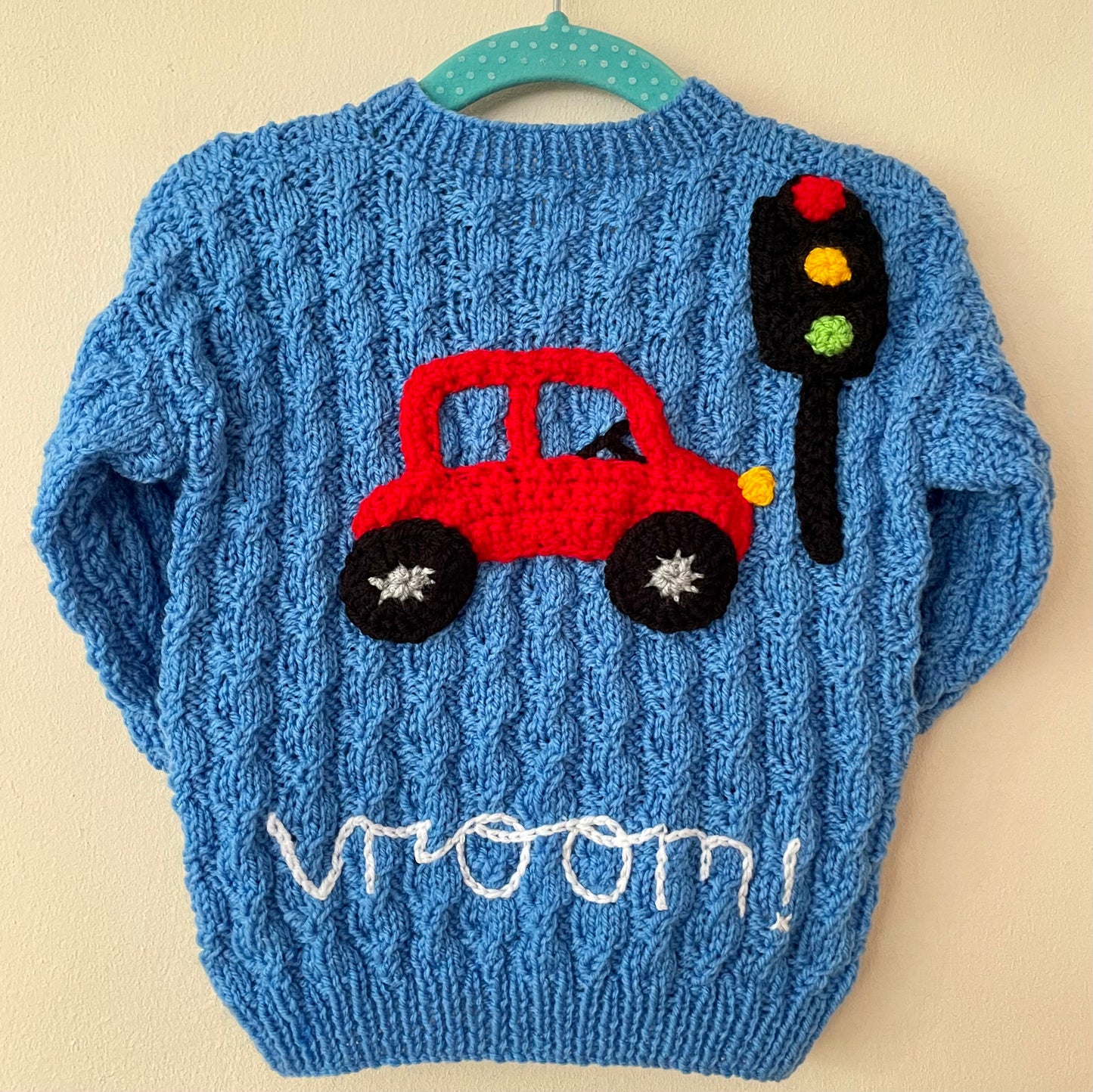 "Vroom” Handmade Cardigan Size Approx 9-18 Months