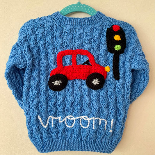 "Vroom” Handmade Cardigan Size Approx 9-18 Months