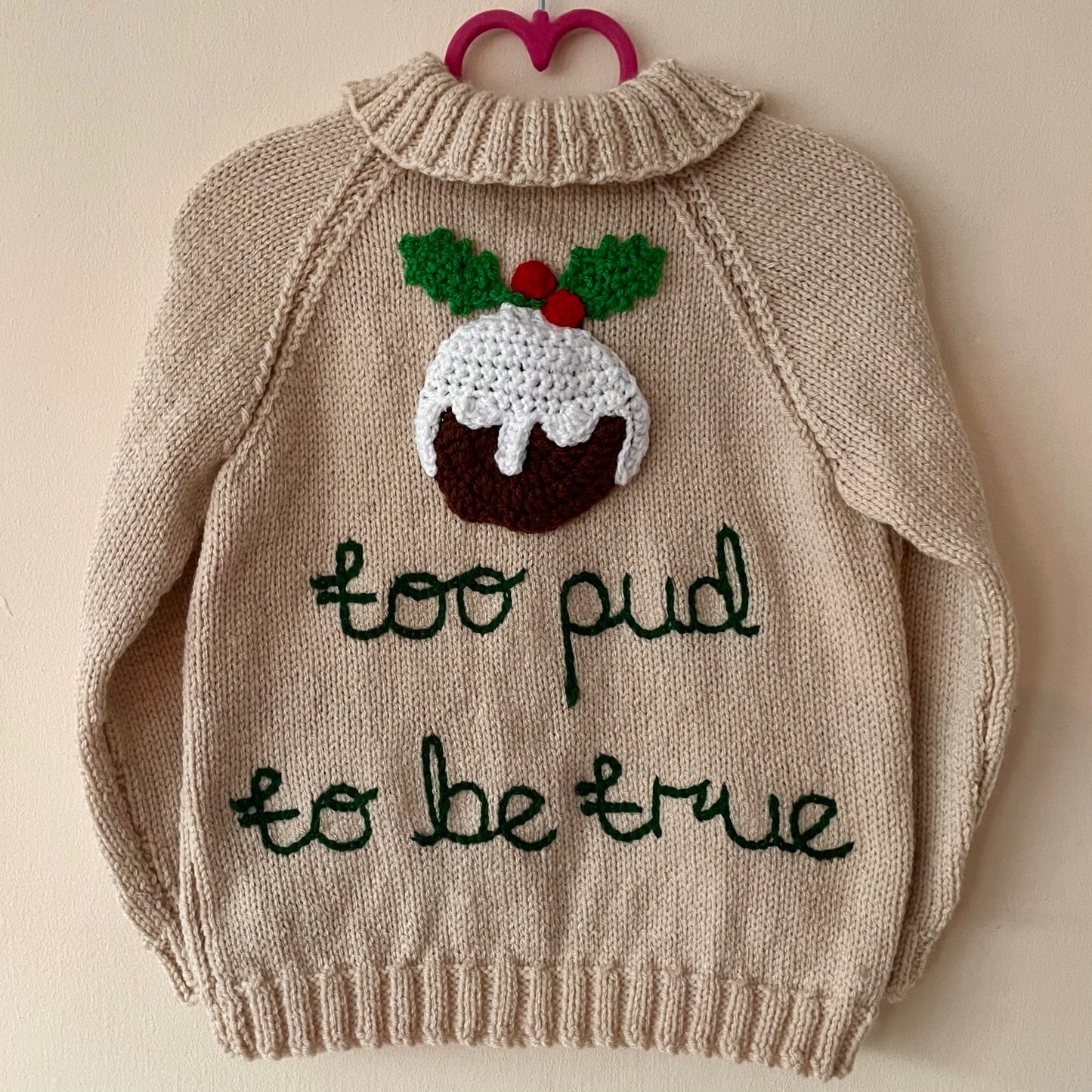 “Too Pud To Be True” Handmade Christmas Cardigan Size Approx 3-4 Years