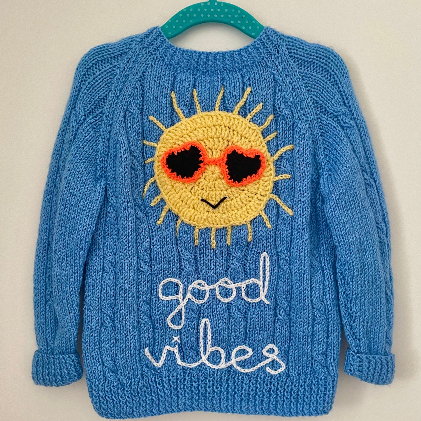 "Good Vibes” Handmade Cardigan Size Approx 2-3 Years