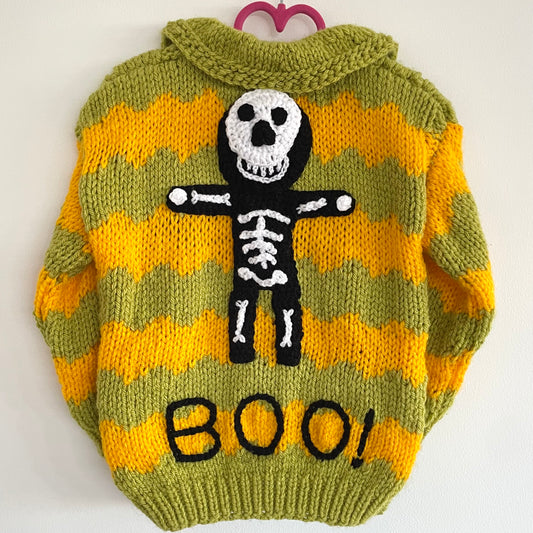 “BOO!” Skeleton Handmade Cardigan Size Approx 3-4.5 Years