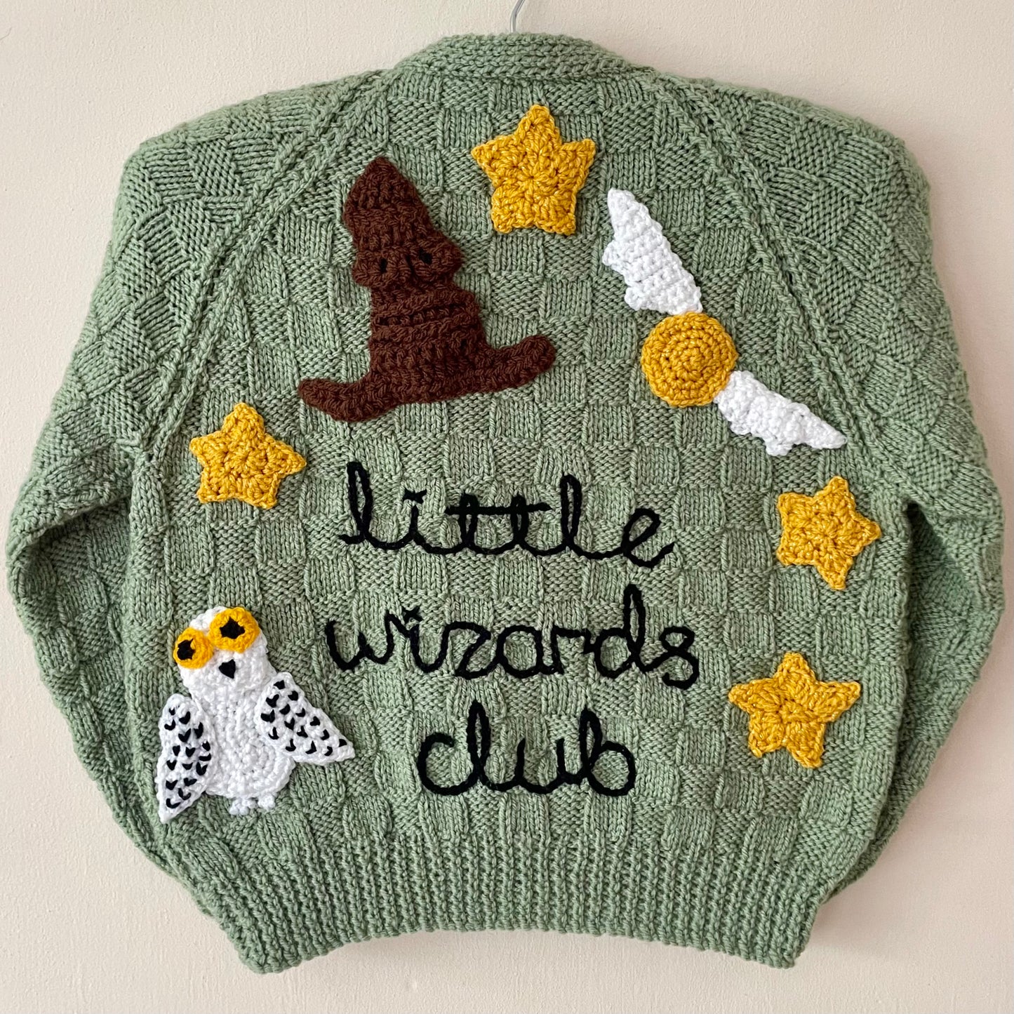 “Little Wizards Club” Halloween Handmade Cardigan Size Approx 5-7 Years