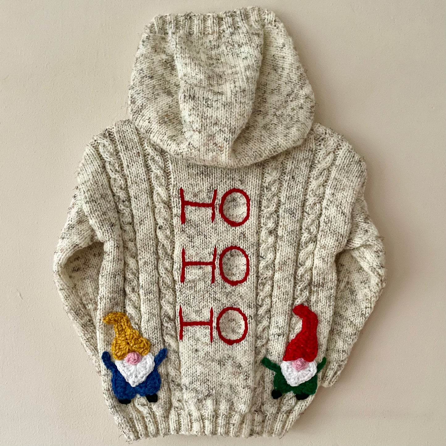 🎄Day 3🎄“Ho Ho Ho” Handmade Gnomes Hooded Cardigan Size Approx 2-3 Years
