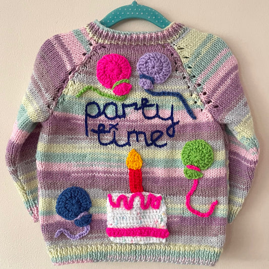 "Party Time” Handmade Cardigan Size Approx 1-2 Years