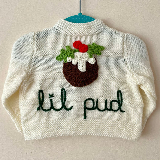“Lil Pud” Handmade Christmas Cardigan Size Approx 3-9 Months