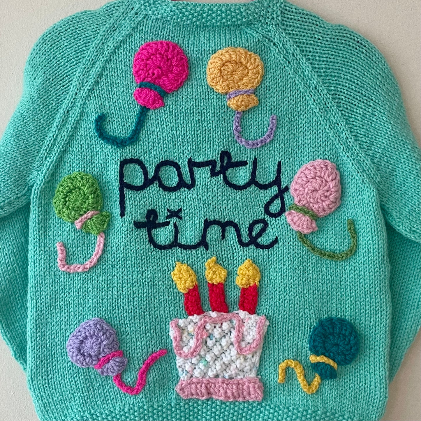 "Party Time” Handmade Cardigan Size Approx 3-4 Years