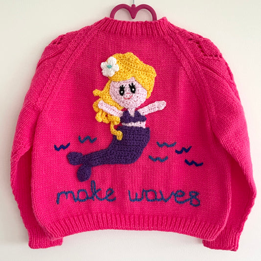“Make Waves” Mermaid Handmade Cardigan Size Approx 4-6 Years
