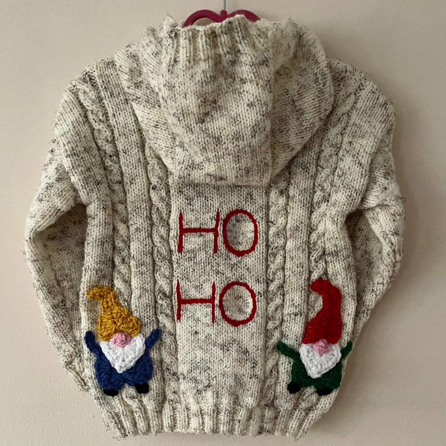 🎄Day 3🎄“Ho Ho Ho” Handmade Gnomes Hooded Cardigan Size Approx 2-3 Years