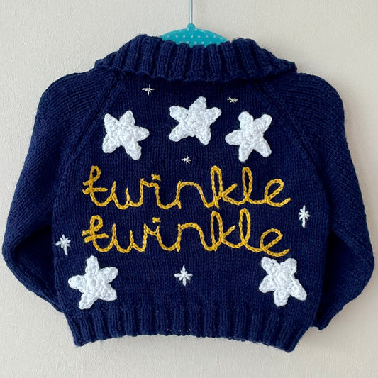“Twinkle Twinkle” Handmade Star Cardigan Size Approx 6-12 Months