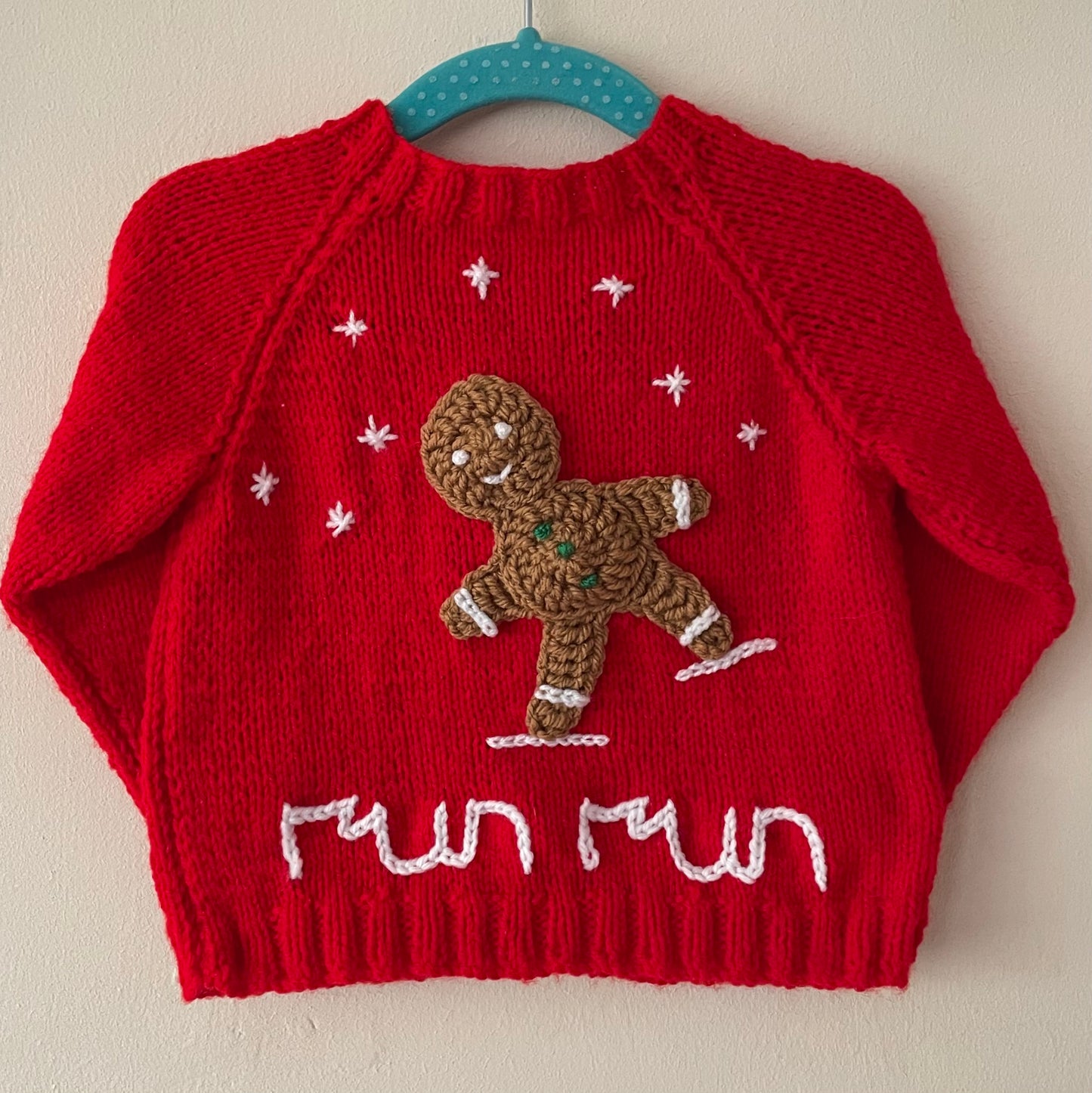 “Run Run” Christmas Handmade Cardigan Size Approx 12-18 months