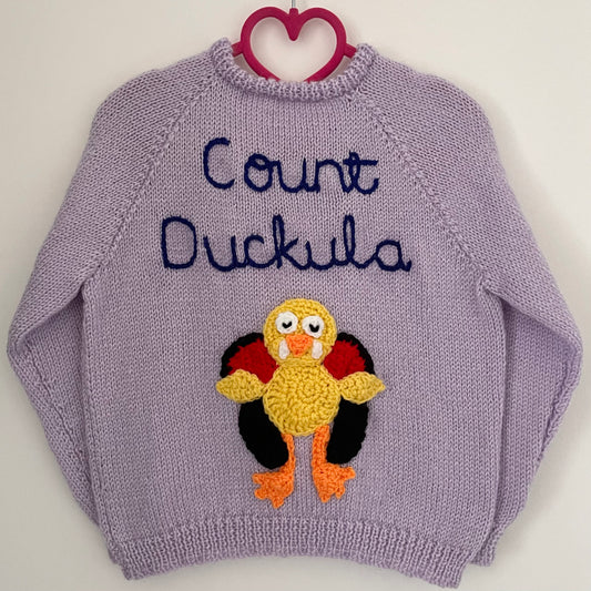 “Count Duckula” Halloween Duck Handmade Jumper Size Approx 3.5-4.5 Years