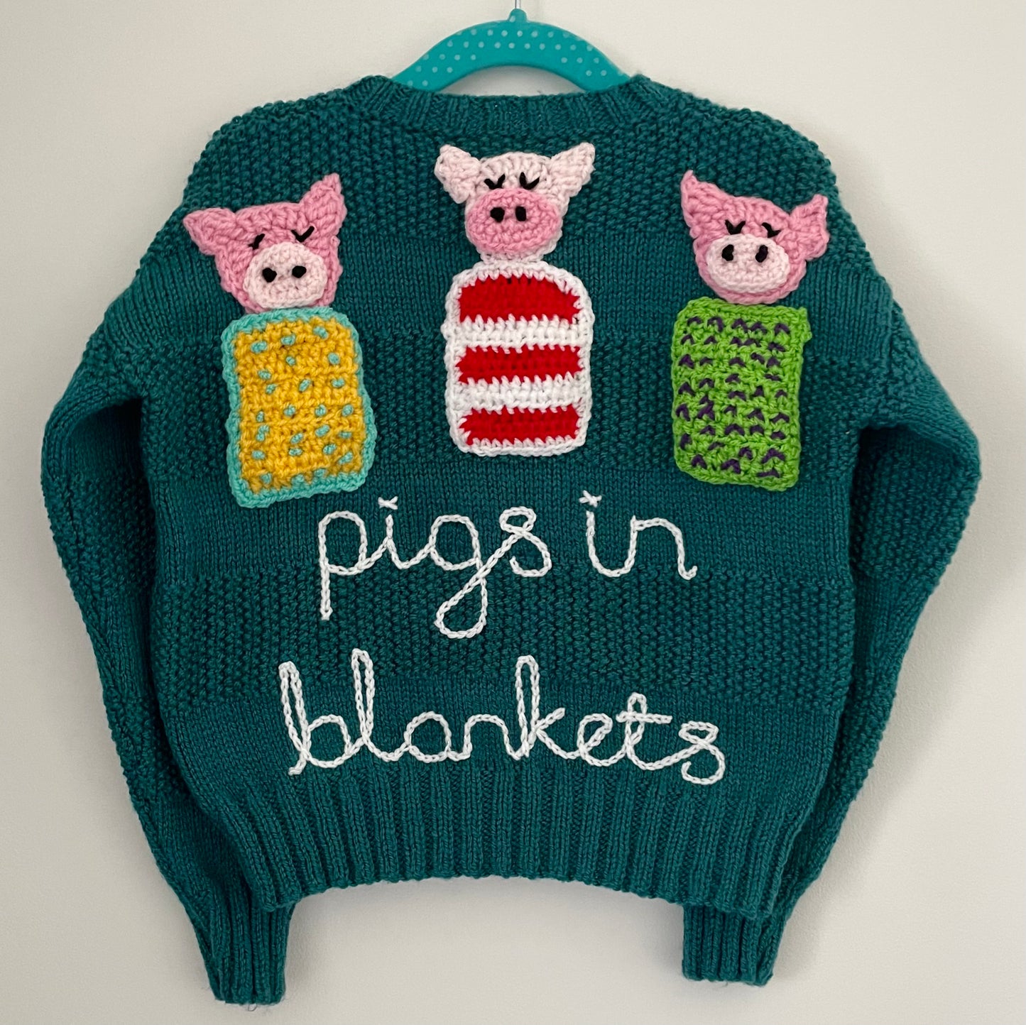 “Pigs in Blankets” Christmas Handmade Cardigan Size Approx 3-5 Years