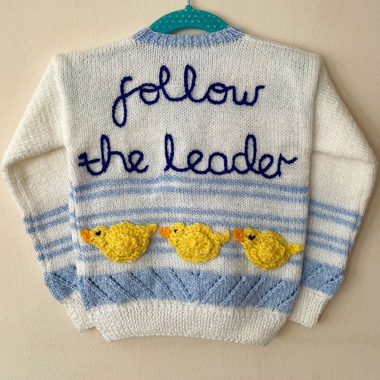 “Follow The Leader” Ducks Handmade Cardigan Size Approx 2-3 Years
