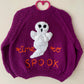 “Time to Spook” Ghost Handmade Cardigan Size Approx 4-6 Years