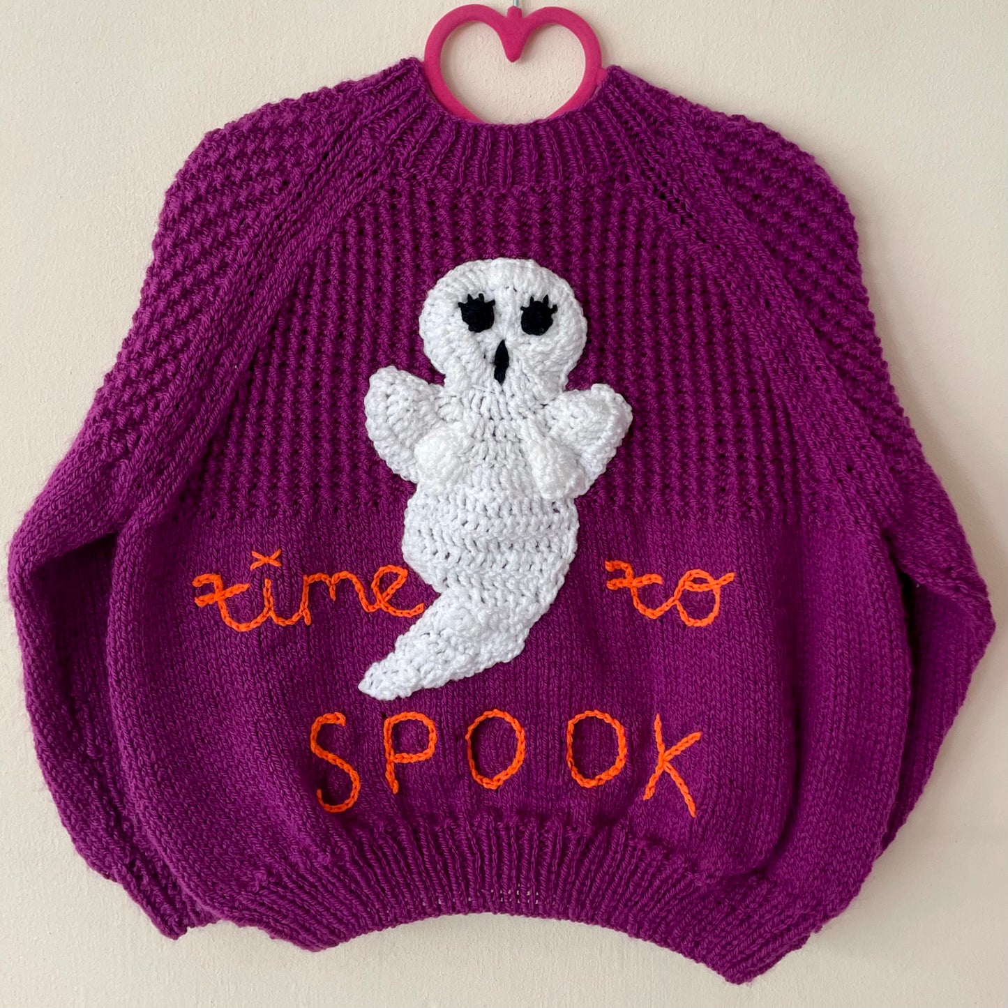 “Time to Spook” Ghost Handmade Cardigan Size Approx 4-6 Years