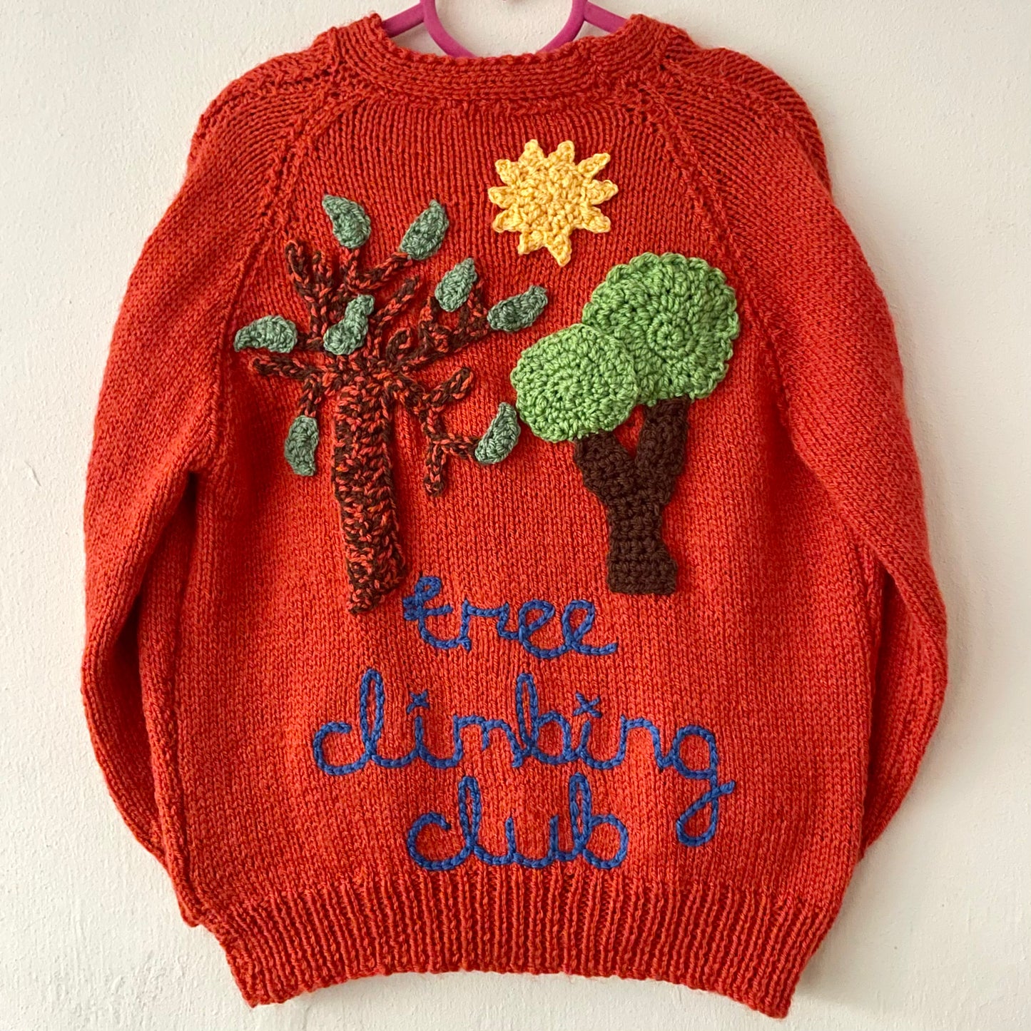 "Tree Climbing Club” Handmade Cardigan Size Approx 7-8 Years