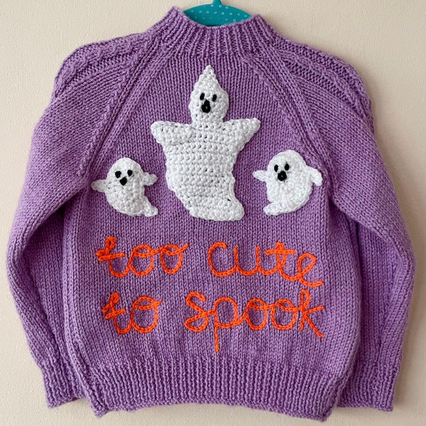 “Too Cute to Spook” Ghost Handmade Cardigan Size Approx 2-3 Years