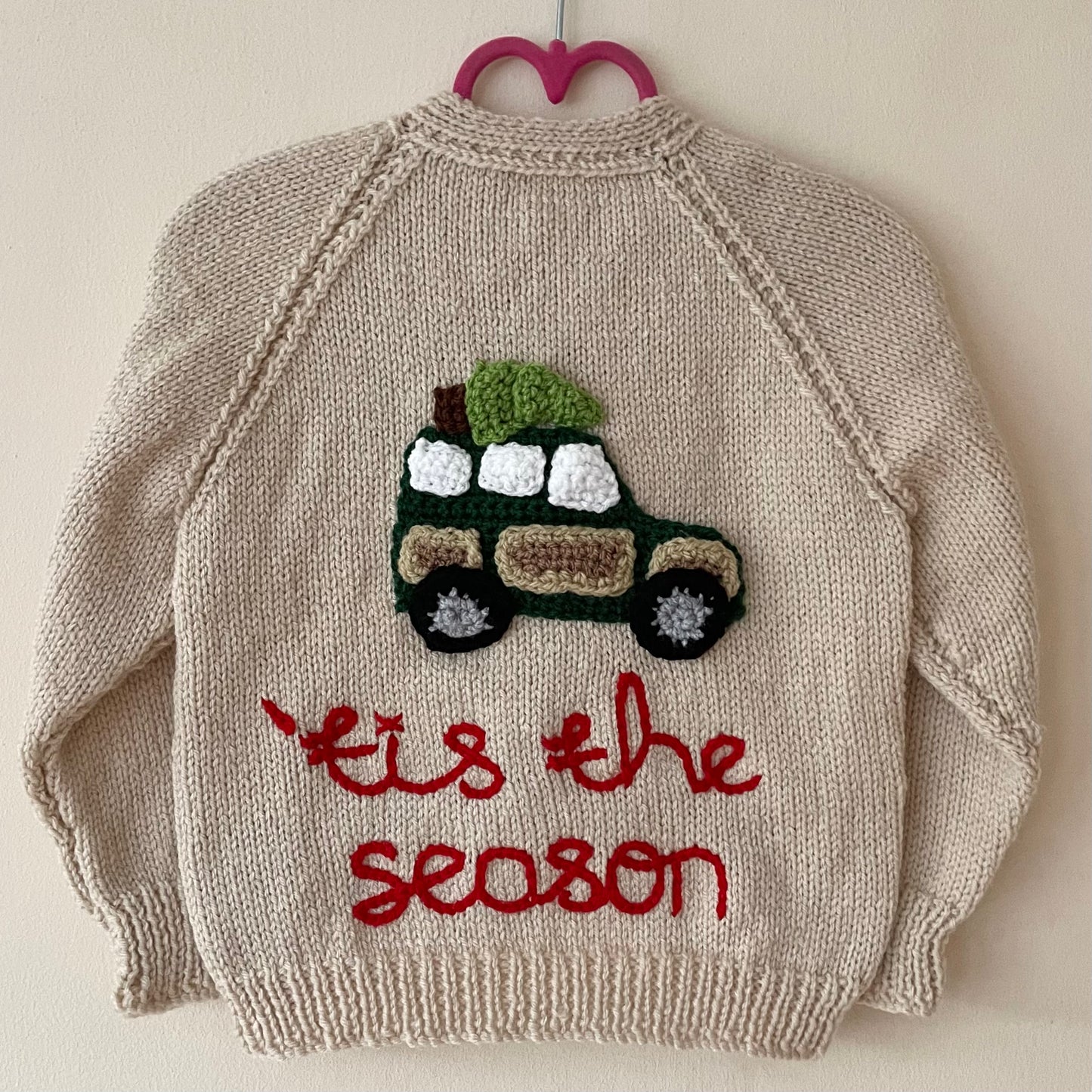 “Tis' The Season” Christmas Handmade Station Wagon Cardigan Size Approx 2-3 Years