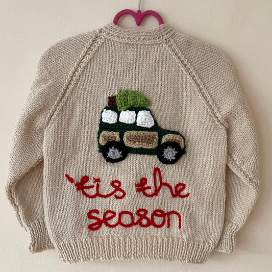 “Tis' The Season” Christmas Handmade Station Wagon Cardigan Size Approx 2-3 Years