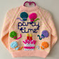“Party Time” Handmade Cardigan Size Approx 2-3 Years